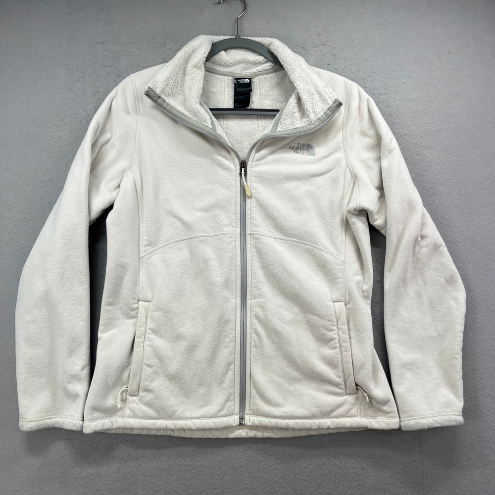 The North Face Fleece Jacket Womens M Cream Full Zip Mock Neck Outdoor Gorpcore